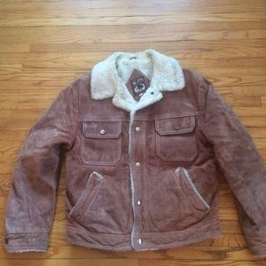 Vintage 80's International Collection Light Brown Sherpa Lined Leather Jacket